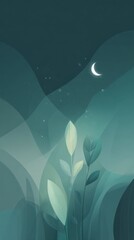 svg illustration style abstract night forest background. serenity. modern design. green color scheme.