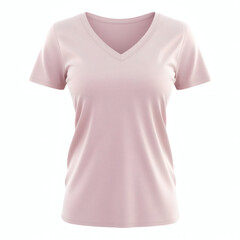 Plain light pink V-neck t-shirt 3D mockup showcasing front view for women's casual wear presentation on white background.
