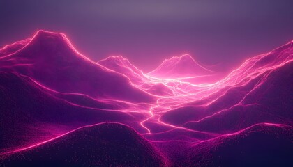 Pink neon mountainscapes in a digital landscape.