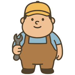 Obraz premium fat technician worker cartoon character flat color vector illustration template design