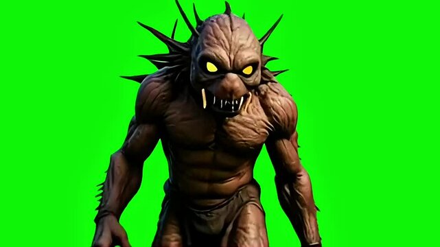 Cyclops Monster Green Screen Walks Back 3D Rendering Animation, Generative AI