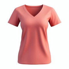 Plain coral/light red V-neck t-shirt 3D mockup showcasing front view for women's casual wear presentation on white background.
