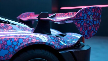 Stunning Pink Blue Abstract Design on a Luxury Sports Car Rear Wing