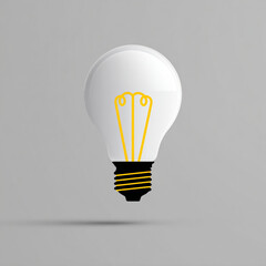 Isolated light bulb with yellow filament on a gray background illustration