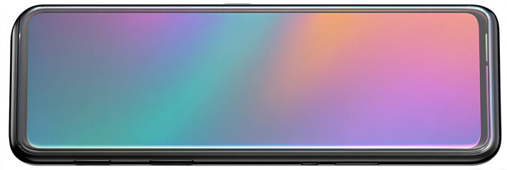 Close up of a smartphone with a gradient color screen in landscape mode view