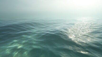 Fototapeta premium The calm sea, light blue-green tones, and the tranquil underwater view, where the sunlight reflects off the water's edge, creating a tranquil atmosphere. Gentle ripples and silence on the sea.