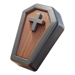 Obraz premium 3d render of a wooden coffin with a cross against isolated white background