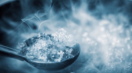 Molecular Gastronomy Lab Close-Up of Ice Crystals and Liquid Splash, Scientific Culinary Experiment with Cryogenic Techniques