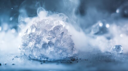 Molecular Gastronomy Lab Close-Up of Ice Crystals and Liquid Splash, Scientific Culinary Experiment with Cryogenic Techniques