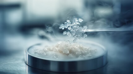 Molecular Gastronomy Lab Close-Up of Ice Crystals and Liquid Splash, Scientific Culinary Experiment with Cryogenic Techniques
