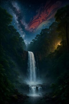 Grojogan Sewu waterfall of Karanganyar: Java&rsquo;s Natural Wonder in a Cosmic Batik Symphony"
