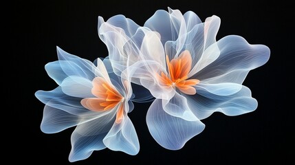 Abstract Floral Design:  Blue, Orange, and White