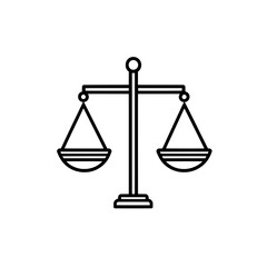 Legal scale icon with symmetrical balance beam in clean minimal design
