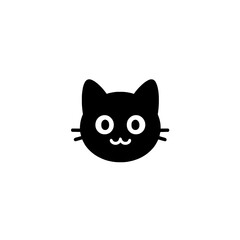 Minimalistic cat face icon in black silhouette with wide eyes and upright ears