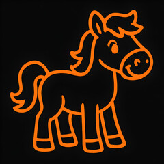 An orange outlined cartoon horse with a friendly expression.