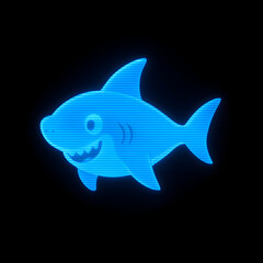 A blue holographic shark