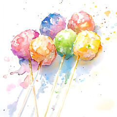 Colorful watercolor painting of skewered Japanese dango