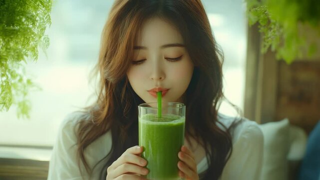Young woman enjoying a healthy drink