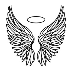 Obraz premium Single-Line Angel Wings & Halo