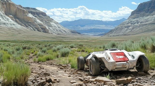 Off-Road Vehicle in Mountain Valley - Powered by Adobe