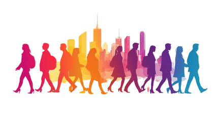 Silhouettes of diverse business people walking in motion professional teamwork concept corporate group isolated on white background