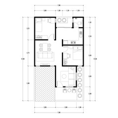 Architecture plan with furniture. home floor plan, isolated on white background, stock illustration.