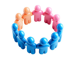 the image shows several plastic figures arranged in a circle, against a white background. the figures are simple in design, resembling people standing side by side