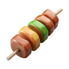 Colorful stylized kebab illustration with delicious ingredients and a wooden skewer