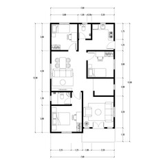 Architecture plan with furniture. home floor plan, isolated on white background, stock illustration.
