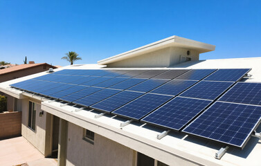 Solar Panels on Rooftop in Arizona Clean Energy and Renewable Power Under Bright Blue Sky