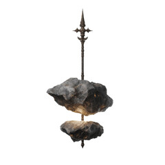 Ornate Spear Piercing Two Floating Rocks