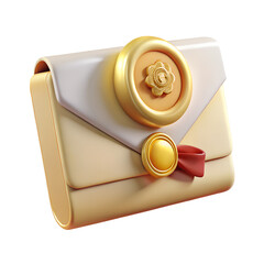 Elegant 3d render of an envelope with gold seal and red ribbon isolated white background