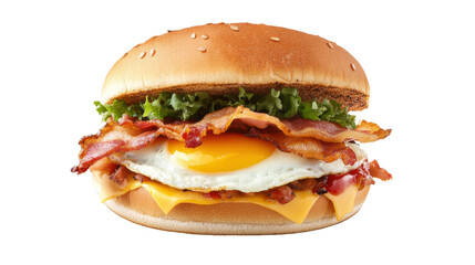 sandwich with bacon cheese and egg on white background