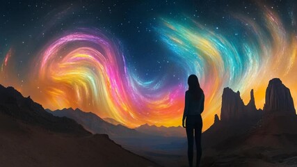 Awe-Inspiring Aurora Borealis Over Desert Landscape: A Night Sky Spectacle - Powered by Adobe