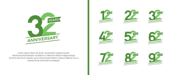 set of anniversary logo flat green color on white background for celebration moment