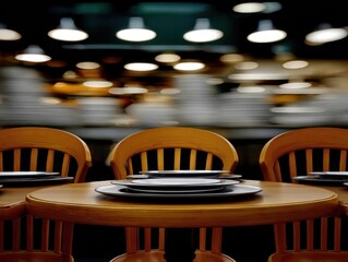 Empty tables in a restaurant blur background