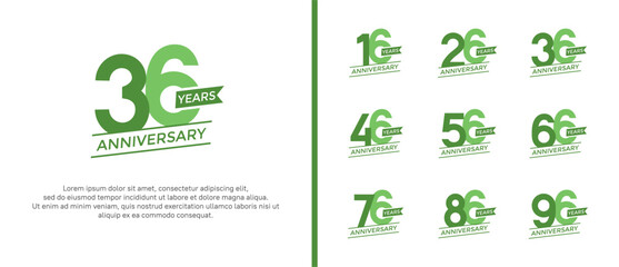 set of anniversary logo flat green color on white background for celebration moment