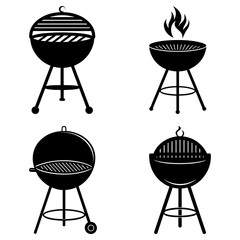 Illustration showing four different barbecue grills in black silhouette on a white background design image