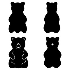 Four gummy bear silhouettes arranged in a square pattern on a white background display sweet treats
