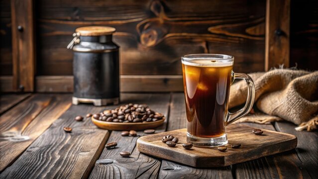 Cozy atmosphere with nitro cold brew coffee served in a wooden table