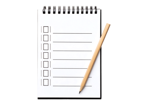Blank checklist notebook and pencil