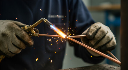 Welder Working with Blowtorch on Metal