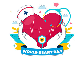 World Heart Day Vector Illustration on 29 September to Raise Awareness About the Importance of Healthcare and Disease Prevention in a Background