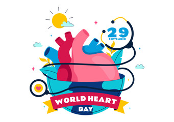 World Heart Day Vector Illustration on 29 September to Raise Awareness About the Importance of Healthcare and Disease Prevention in a Background