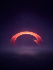 Fiery, glowing arrow, fog, night