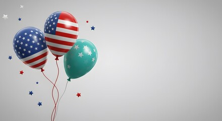 Patriotic Balloon: Celebrate American spirit with a festive display of star-spangled balloons. Balloons representing freedom, independence and unity, a beautiful rendering.