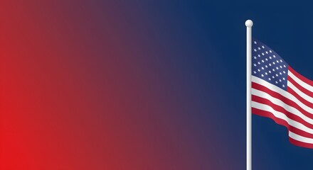 Fototapeta premium American Flag on a Pole: A majestic American flag billows gently in the wind, its vibrant red and white stripes and crisp stars contrasting beautifully against a deep blue sky.