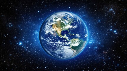 Obraz premium Earth in Space Surrounded by Stars and Galaxies from Orbit View