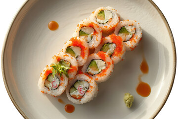 California sushi rolls topped with fish roe and avocado