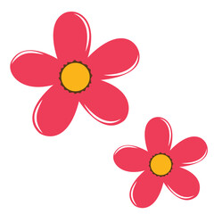 wo red-pink cartoon flowers with yellow centers. Suitable for spring themes, kids’ illustrations, floral patterns, or cheerful design elements.

